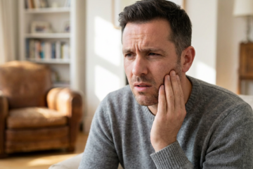 (Thumbnail): A man (Nolan, 30s-40s) touching his jaw in pain, looking stressed